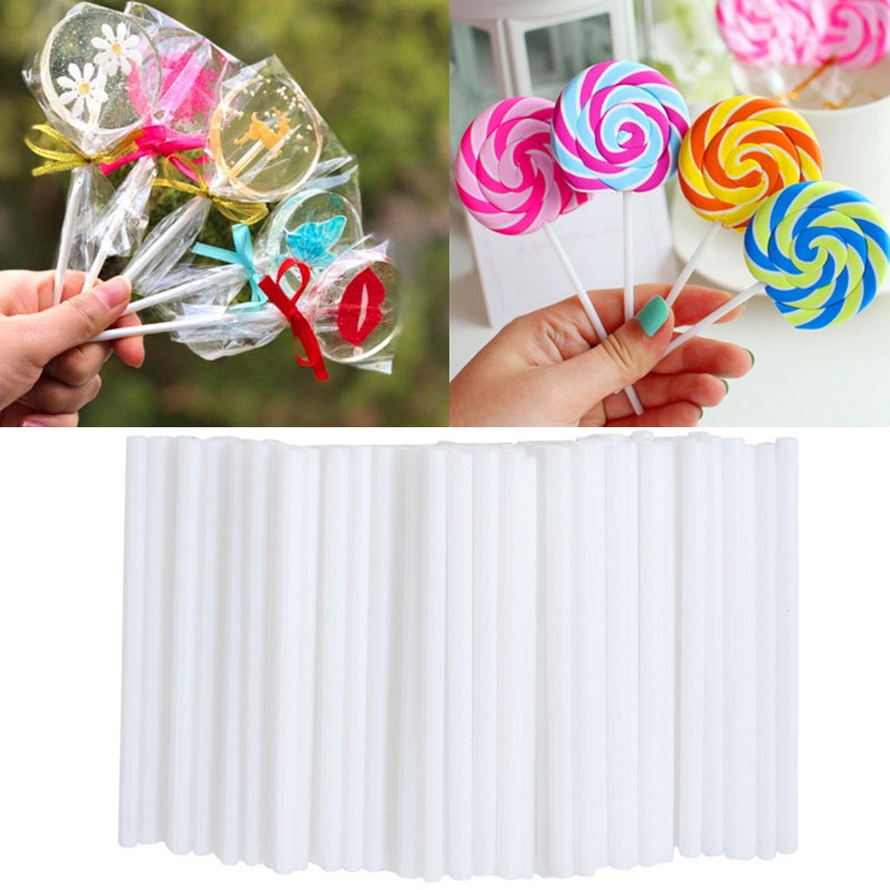100pcs Plastic Eco-friendly Lollipop Sticks Cake Pop Sticks Chocolate Sugar DIY Maker Tool Candy Making Mould White