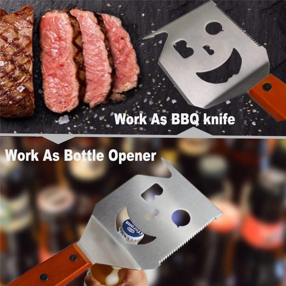 Nette Smiley Grill Spachtel Multi-zweck Grill Spachtel für draussen Grill mit umdrehen Gabel 5 in 1 Edelstahl backen Werkzeug