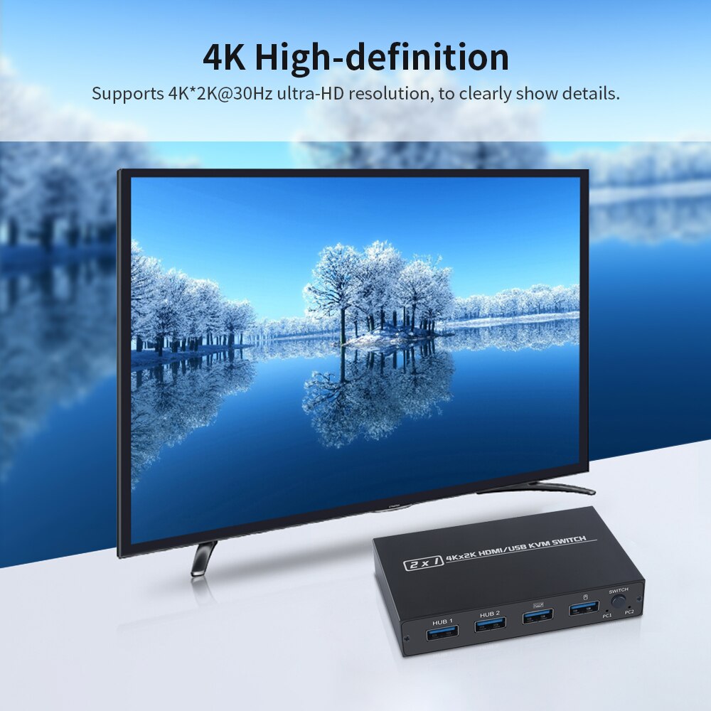 AIMOS AM-KVM 201CL 2-in-1 HDMI-compatible/USB KVM Switch Support HD 2K*4K 2 Hosts Share 1 Monitor/Keyboard&amp; Mouse Set KVM Switch