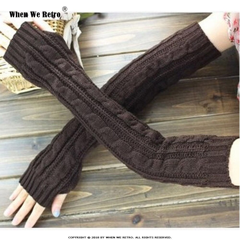 Når vi retro forår efterår kvinder armvarmere vinter fingerløse handsker strikket vante lange guantes handsker  qy0531: 0531-4