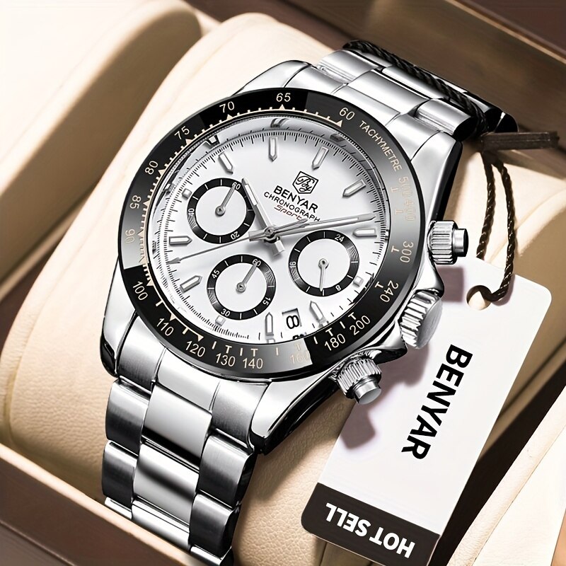 2024 Benyar Horloges Mannen Luxe Chronograaf Mannelijke Sport Horloges Waterdicht Roestvrij Staal Quartz Horloge Relojes Hombre
