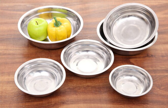 4pcs/set Stainless Steel Tray Dish Salad Hotel Tableware Fish Plate Barbecue Plate Kitchen Cooking Tool Bowl Soup Plate Canteen