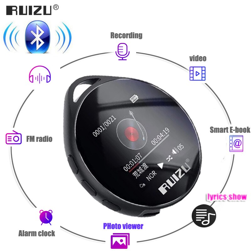 Original RUIZU M10 Sport Bluetooth MP3 Speler 8gb Mini met Screen Ondersteuning FM, Opname,, klok,