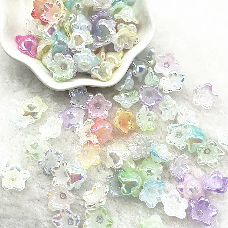 50 Uds. De tapas de cuentas acrílicas de campana de cambio Gradual de 7x13mm, accesorios de joyería, dijes, pulseras, cuentas espaciadoras para fabricación de joyas: Amarillo fluorescente