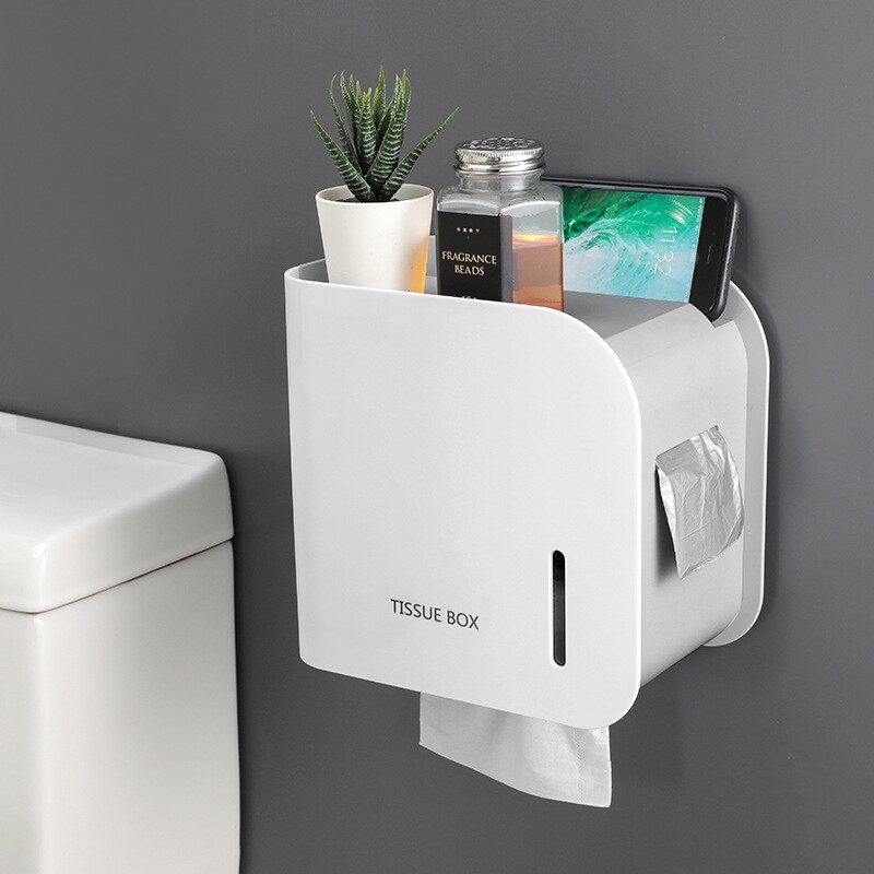 Multifunctional Non-perforated Toilet Tissue Box Holder Waterproof Roll Paper Sanitary Napkin Storage Rack Accessories