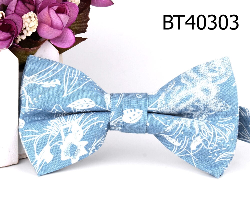 Nœud papillon en jean pour marié, pour homme et femme, cravate en Denim, bleu, motif Floral: BT40303