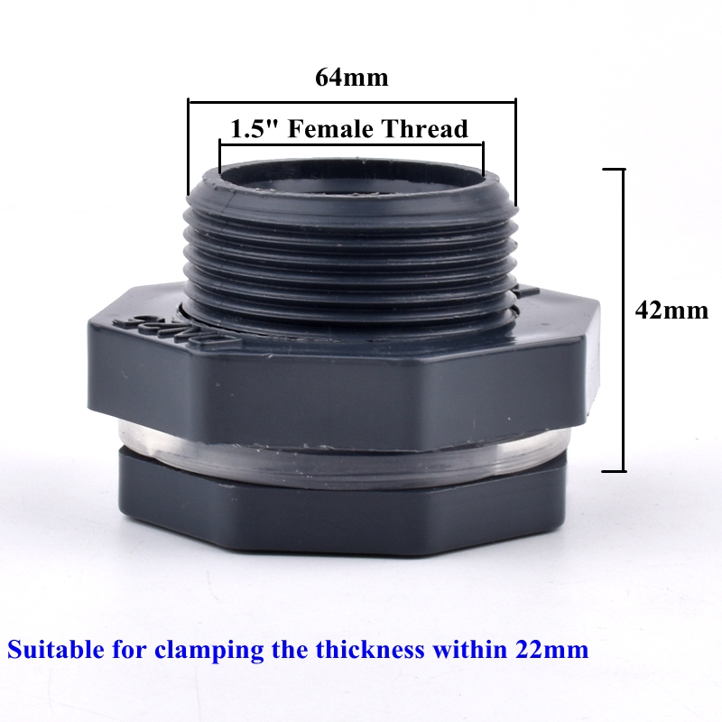 Conector de PVC de rosca hembra para tanque de agua de acuario, adaptador de tubería de drenaje, junta de tubo de riego de jardín, 1/2-2 pulgadas, 1 ud.: 1.5-1.5 Inch