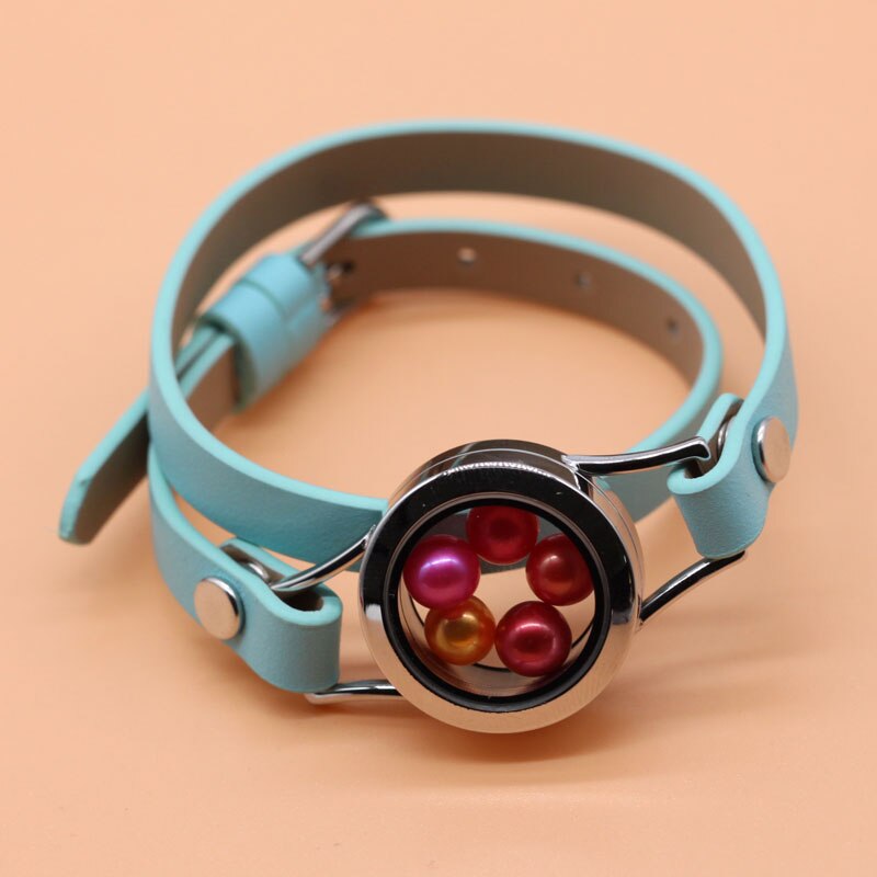 Leer Warp Armband 316L Rvs Parels Medaillon Drijvende Medaillon Voor Vrouwen 9 Kleuren Twist Glazen Medaillon