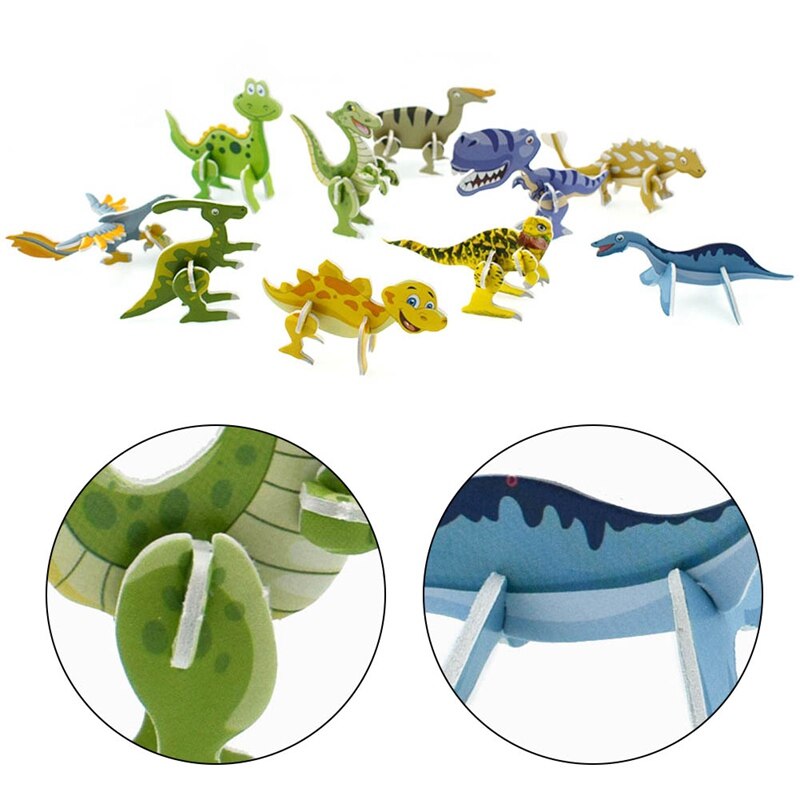 Willekeurig 18 Pcs Gemengde Leuke Cartoon Dinosaurus-Vormige Papier Drie-Dimensionale Kleine Puzzels Dier Vroege Educatief Speelgoed