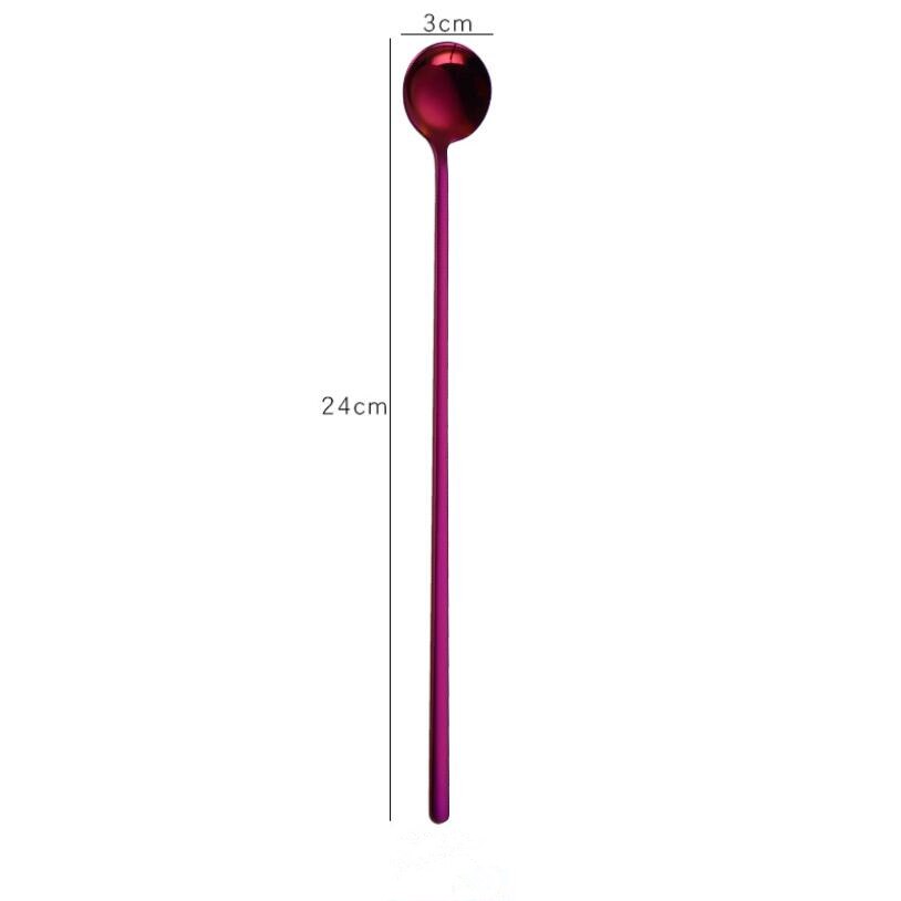 Long Handle Small Coffee Spoon Smoothie Ice Mixing Scoop 304 Stainless Steel Milk Tea Bar Spoon: 07 Purple