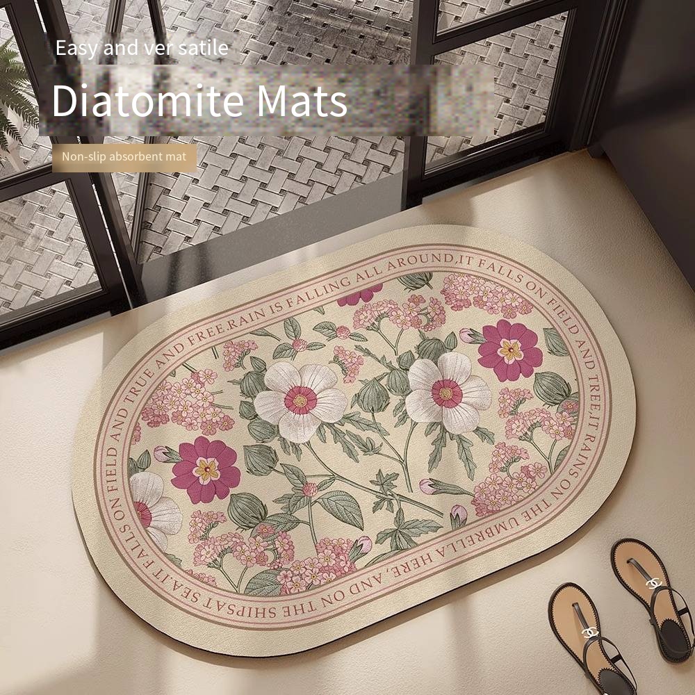 VIKAMA Flower Diatom Mud Bathroom Quick-Drying Absorbent Foot Mat, Home Entrance Door Floor Mat, Home Decoration