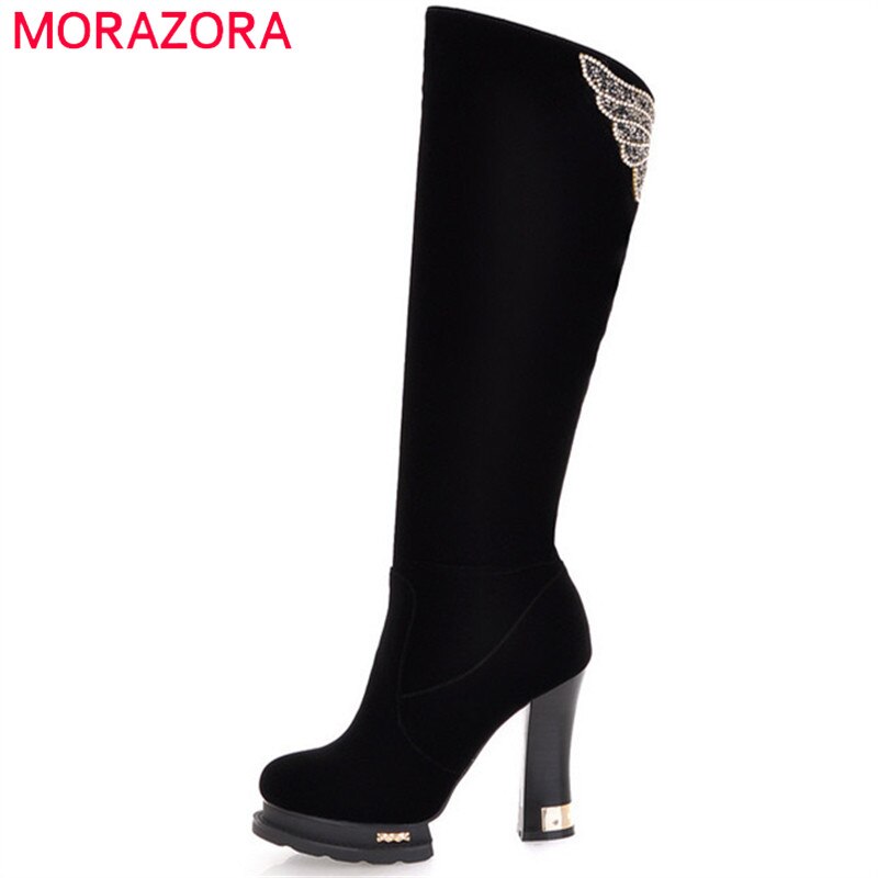 Morazora Knie Hoge Laarzen Voor Vrouwen In De Herfst Winter Platform Laarzen Vrouwelijke Hoge Hakken Schoenen Vrouw Mode
