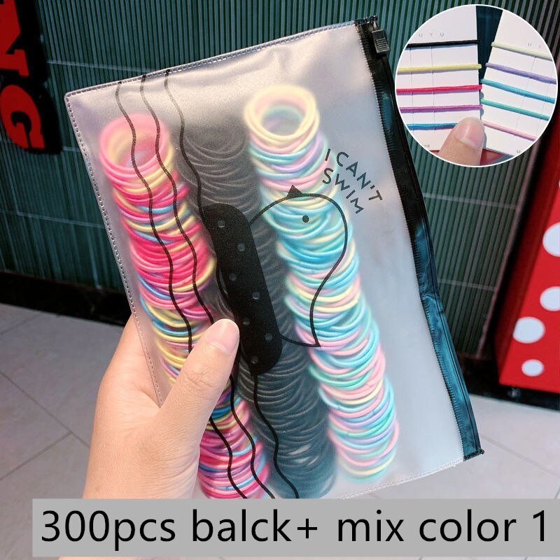 Enfants cheveux accessoires coiffure 20-300 pcs/Pack filles coloré Nylon petites bandes de cheveux élastiques enfants doux cheveux enfants chapeaux: 04 300pcs