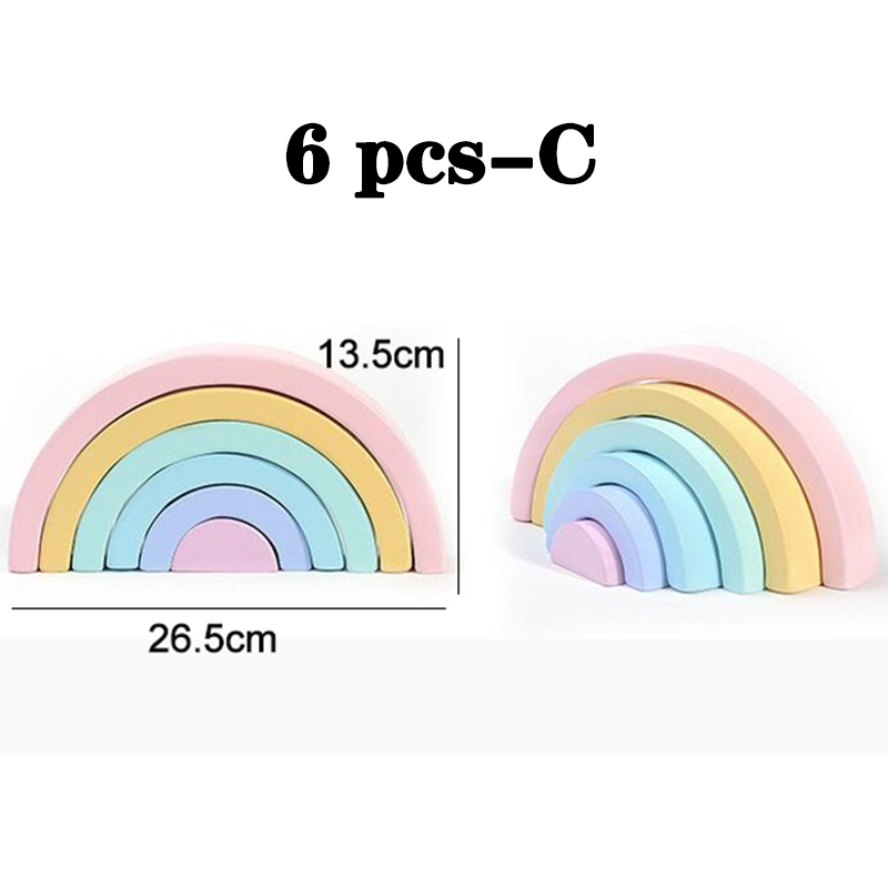 Baby Toys 12Pcs Rainbow Blocks Kids Large Rainbow Building Blocks Wooden Toys for kids Montessori Educational Toy: 6 pcs-Macaron