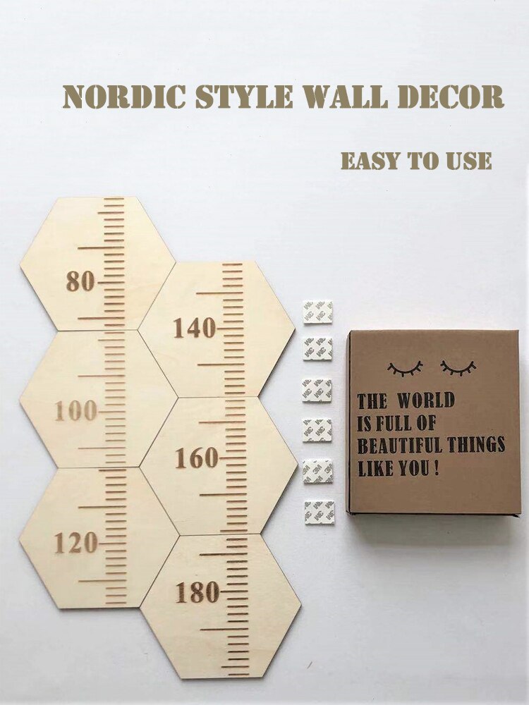 Nordic Style Wood Height Growth Chart for Kids, 60-180CM Height Measure Ruler Wall Sticker Nursery Wall Decor