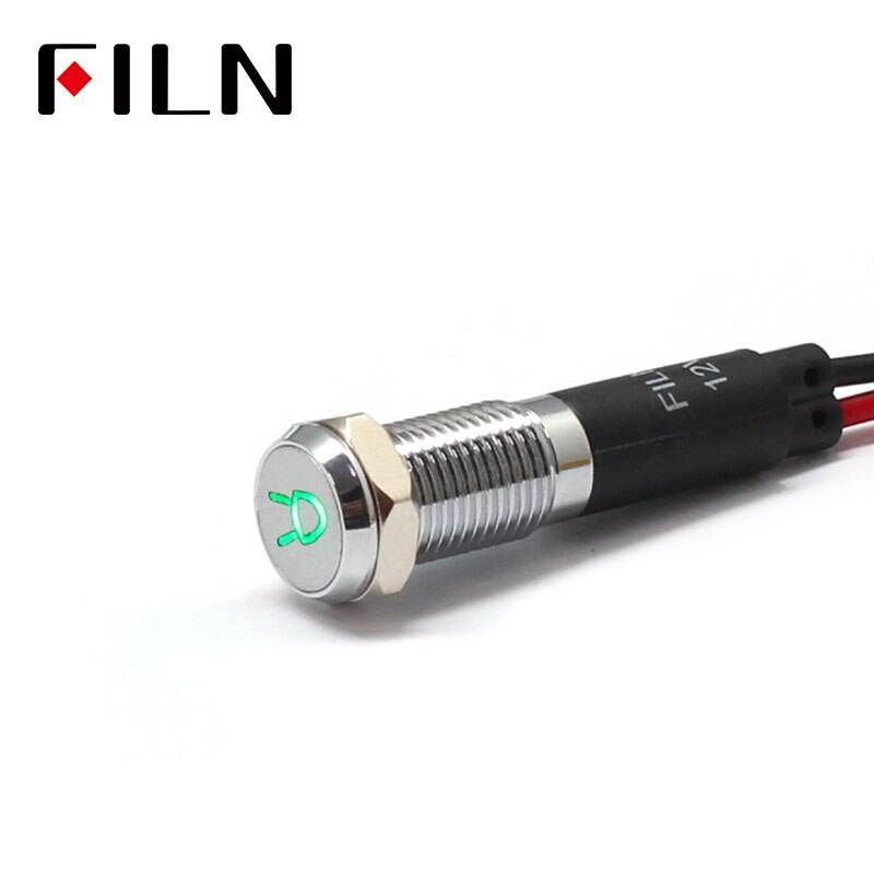Filn 8mm bil instrumentbräda små lampor symbol led röd gul vit blå grön 12v led indikatorlampa med 20cm kablar