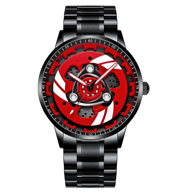 Nektom Mannen Horloges Waterdicht Wiel Horloge Auto Velg Horloge Quartz Mannen Sport Horloges Voor Mannen Klok Mens Spinning horloges: Ducati-Red-G