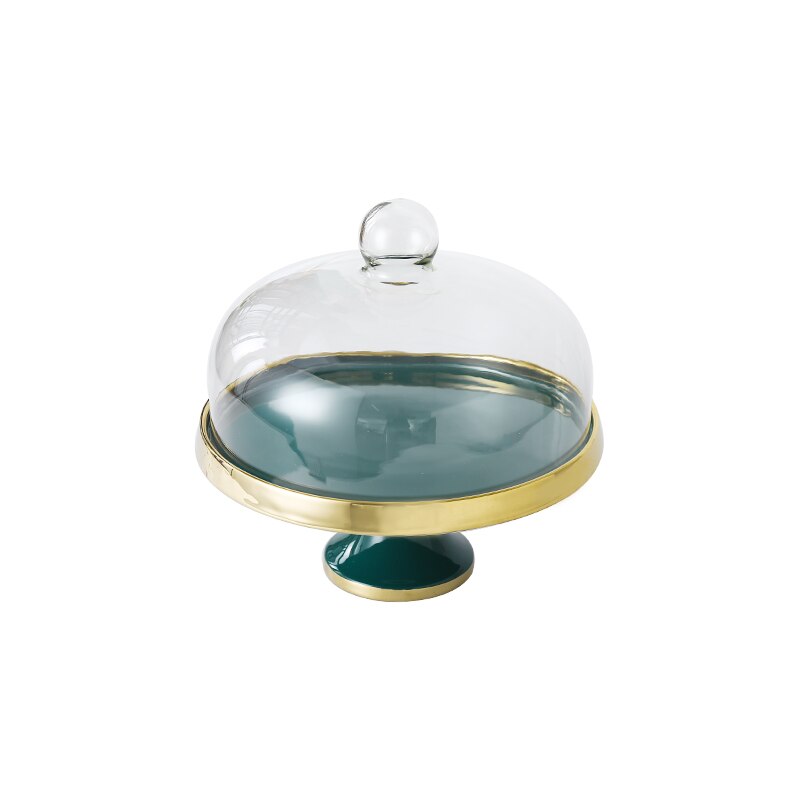 Ceramic Dessert Table Cake Plate with Glass Lid Hotel Restaurant High Foot Fruit Plate Decoration Tasting Plate Home Tableware
