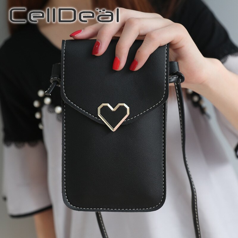 Frauen Touchscreen praktisch Geldbörse transparent Einfache Tasche Herz bilden Schnalle Brieftaschen PU Leder Schulter Licht Handtaschen