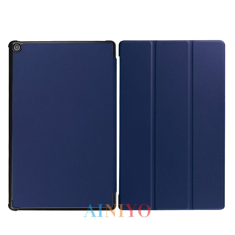 Pokrowiec na Amazon New Fire HD10 2019 pokrowiec na Tablet Funda na ogień HD 10 2017 pokrowiec Slim magnetyczny składany statyw Shell + film długopis stylus: dark blue-MBZ