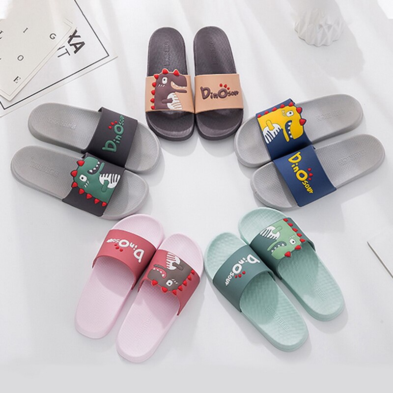 Kvinder sommer pvc dinosaur mønster hjemmesko damer slip on light strandsko kvinde åben tå afslappet platform kvindelig hjemmesko