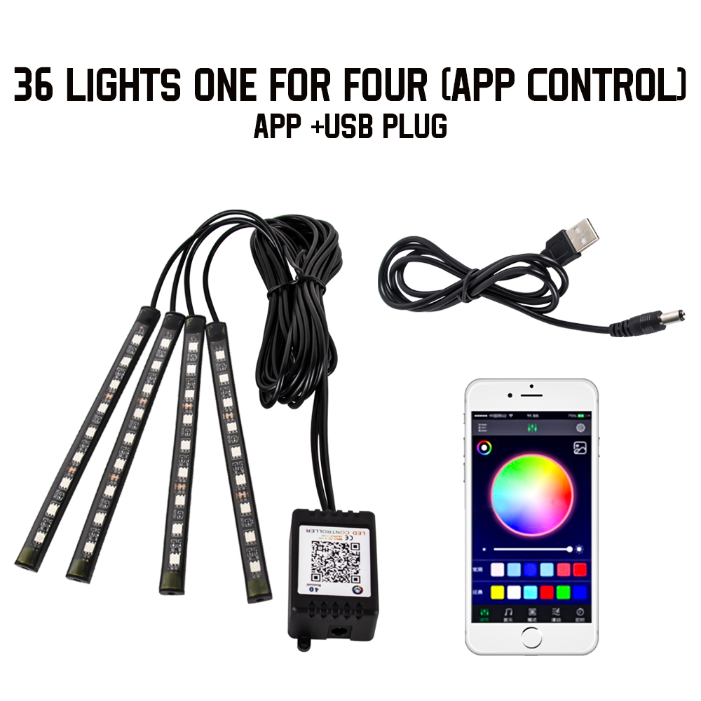 Néon 48 72 LED voiture intérieur ambiant pied lumière avec USB sans fil à distance musique App contrôle Auto RGB atmosphère lampes décoratives: 8000 K blanc bleu