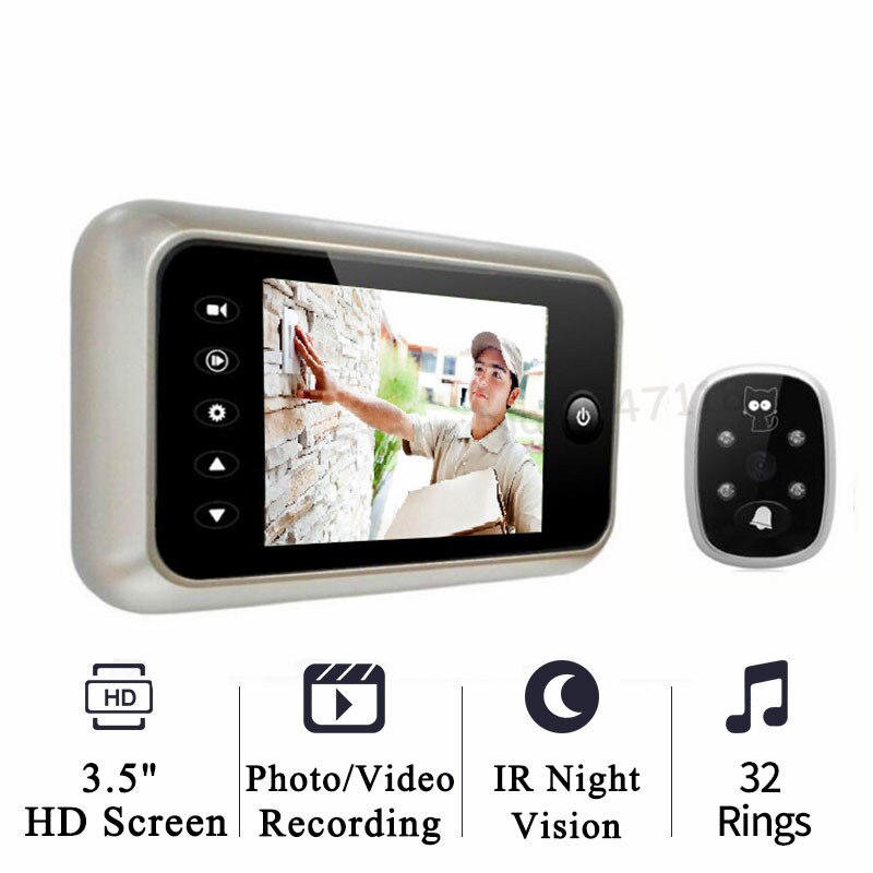 3.5 "lcd farveskærm elektronisk dørklokkefremviser ir natdør kiggeplads kamera foto / videooptagelse digitalt dørkamera