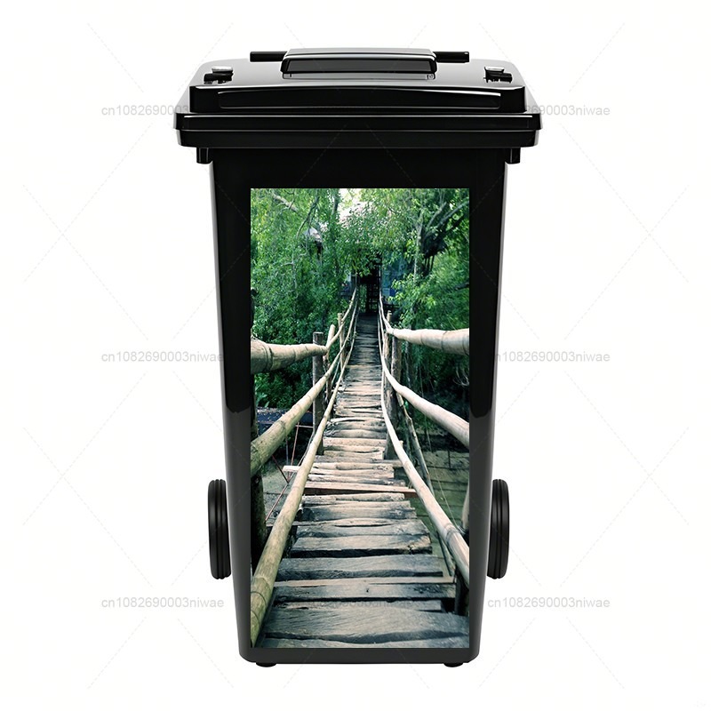 Plant landscape painting trash can stickers, outdoor trash can stickers, PVC waterproof decorative stickers: XL / Red
