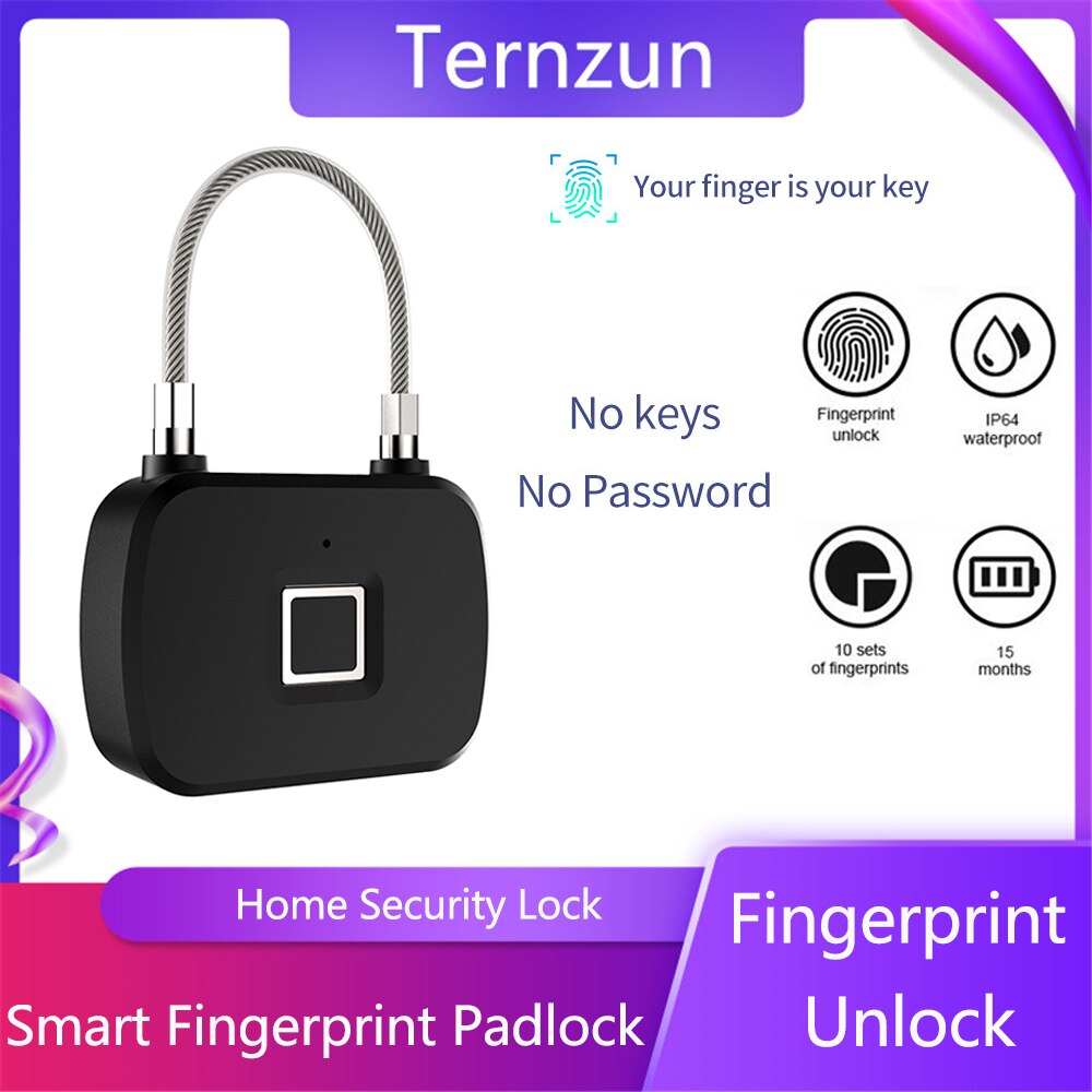 Smart Fingerprint Lock 0.5s Quick Fingerprint Recognition Unlock Anti-theft Security Keyless Padlock For Door Luggage Case