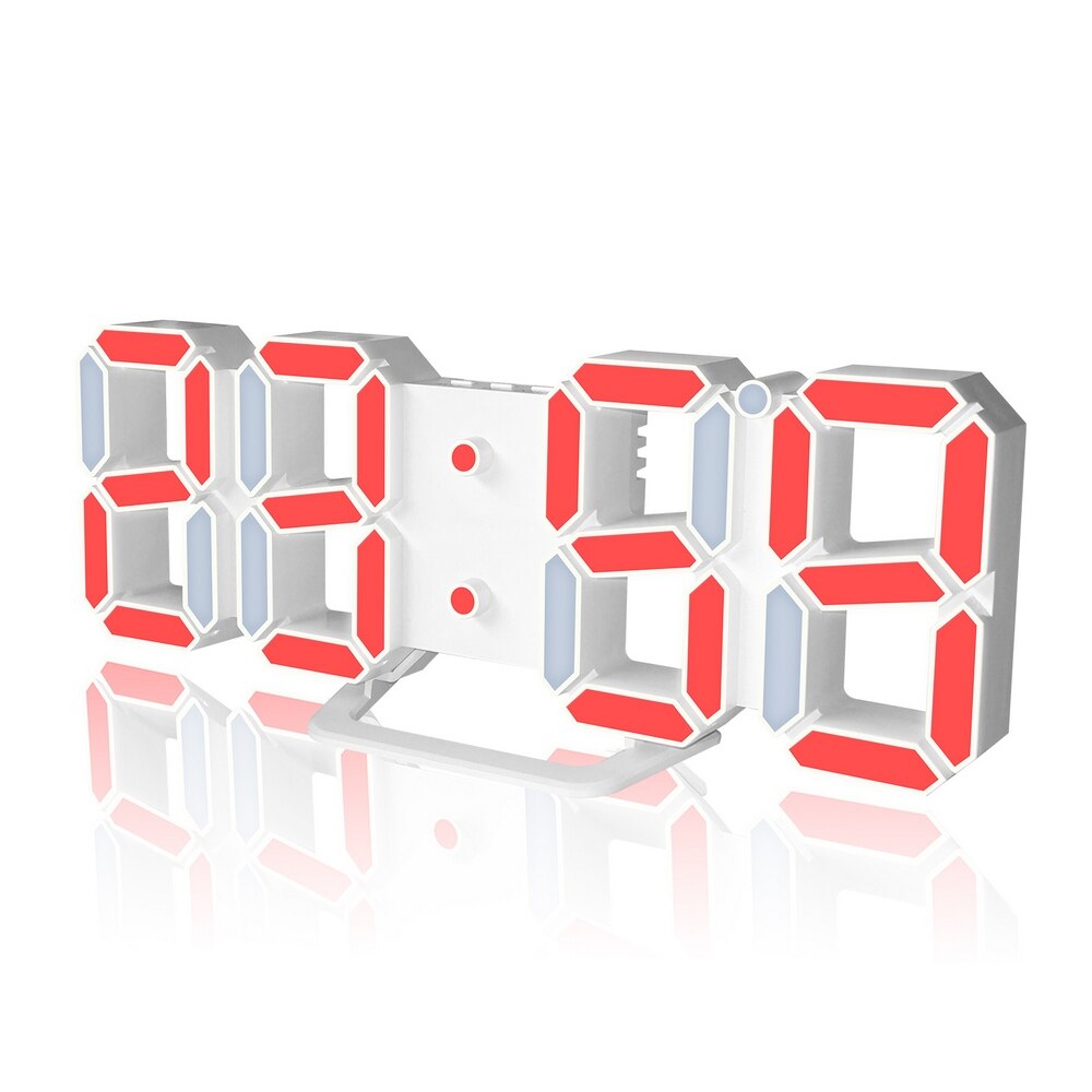 3D LED Digital Clock Electronic Alarm Clocks Three-Dimensional Wall Desk Clock Temperature Date Snooze Electronic Clock: Red