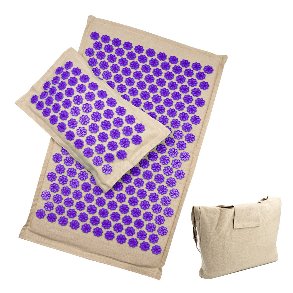 Lotus Acupressuur Mat Coconut Fiber Back Body Massage Mat Met Kussen Ontspanning Stress Relief Massager Kussen Yoga Mat Shiatsu: Purple 3 sets