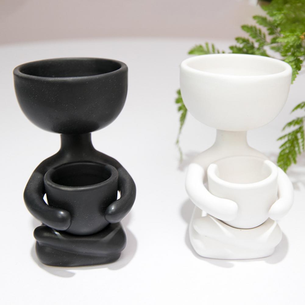 Mini vaso de cerâmica humanóide, vaso de plantas fofo criativo para plantas diy vaso de flores decoração para casa escritório