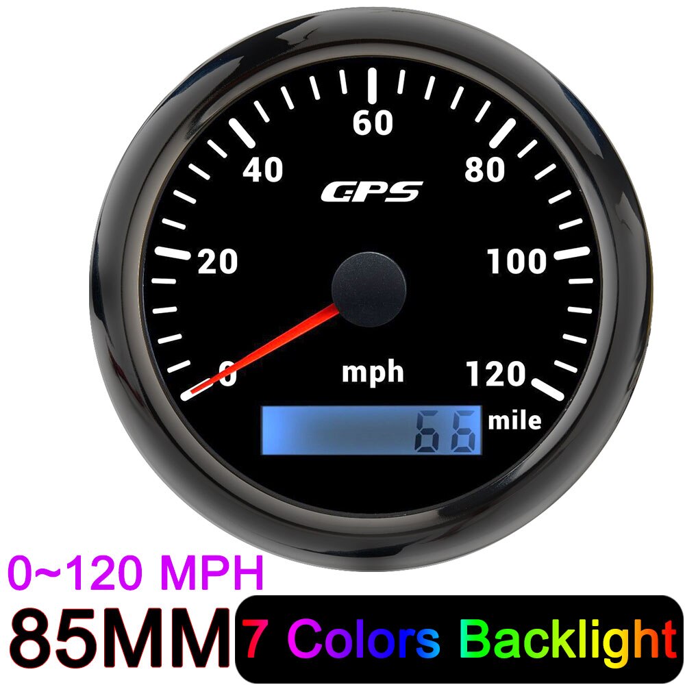 HD 85mm GPS Speedometer 30 60 80 120 160 200 MPH Waterproof Speed Gauge for Mairne Yacht Boat Car Truck 7 Colors Backlight 9-32V: 120MPH Black