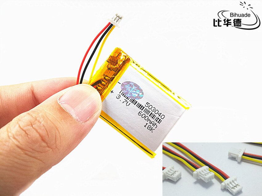 JST – batterie lithium-ion, 3 broches, PH 1.0mm, 3.7V,600mAH, 503040 polymère, pour tablette, pc, GPS,mp3,mp4