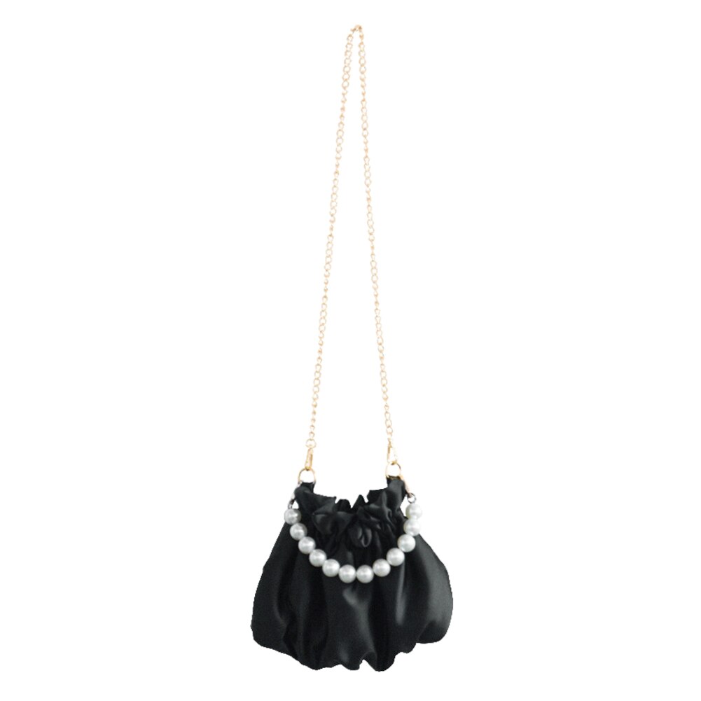 Plissee Schulter Tasche Frauen Klassische Textur Kreative empfindlich schick Satin- Perle Griff Totes Weiblichen Kette Kleine Handtasche: schwarz