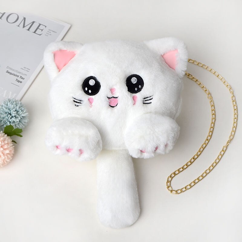 Women Plush Hairy Bag Female Cute Chain Shoulder Messenger Bag Girl Doll Cat Bear Head Bag: 14