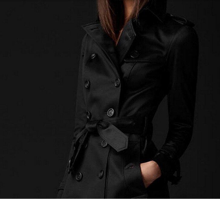 herbst Neue Frauen Graben Mantel Lange Windjacke Europa Amerika Trend Zweireiher Schlank Langen Graben Q1534: Black / XXL
