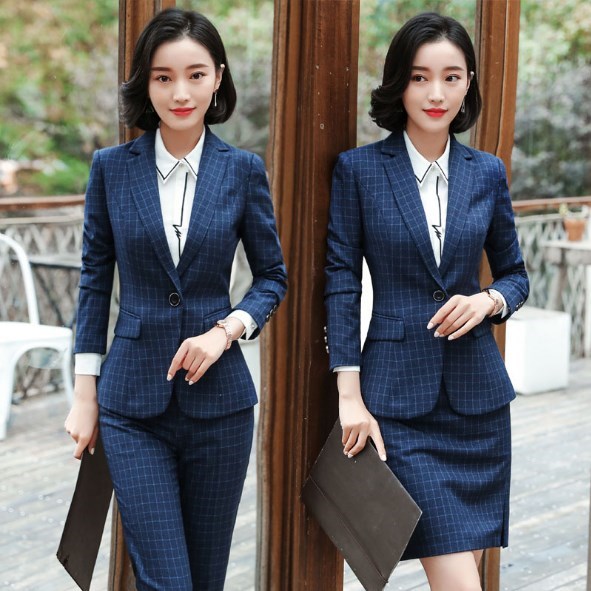 Projetos Uniformes de escritório Mulheres de Negócios Terno Com Saia/Mulheres Calças Xadrez Saia/Calças Terno 2 Peça Define Senhoras roupas de trabalho 4XL