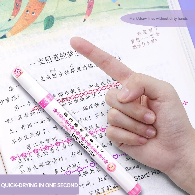 6 stks/set Bloem Lijn Vorm Markeerstift Roller Tip Curve Liner Marker Kawaii Koreaanse Briefpapier School Kantoorbenodigdheden