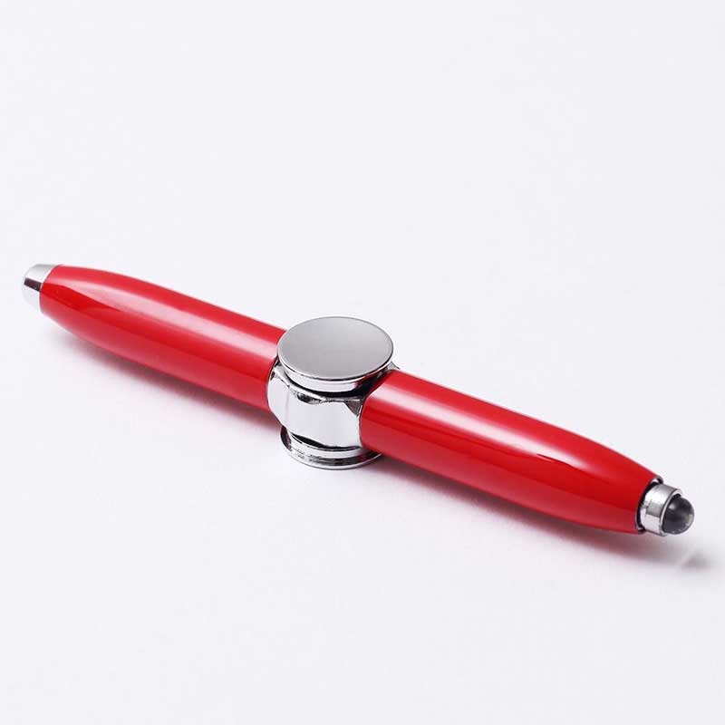 metal fingertip gyro pen multi-function LED lamp ballpoint pen rotating business office decompression pen: Red