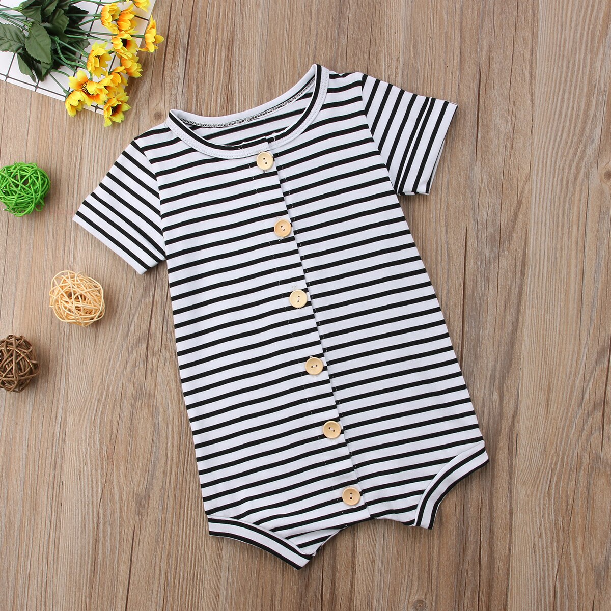 Baby Meisje Jongen Zomer Romper Jumpsuit Katoen Knop Korte Mouwen Gestreepte Rompertjes Sunsuit Baby Unisex Kleding 0-24 M