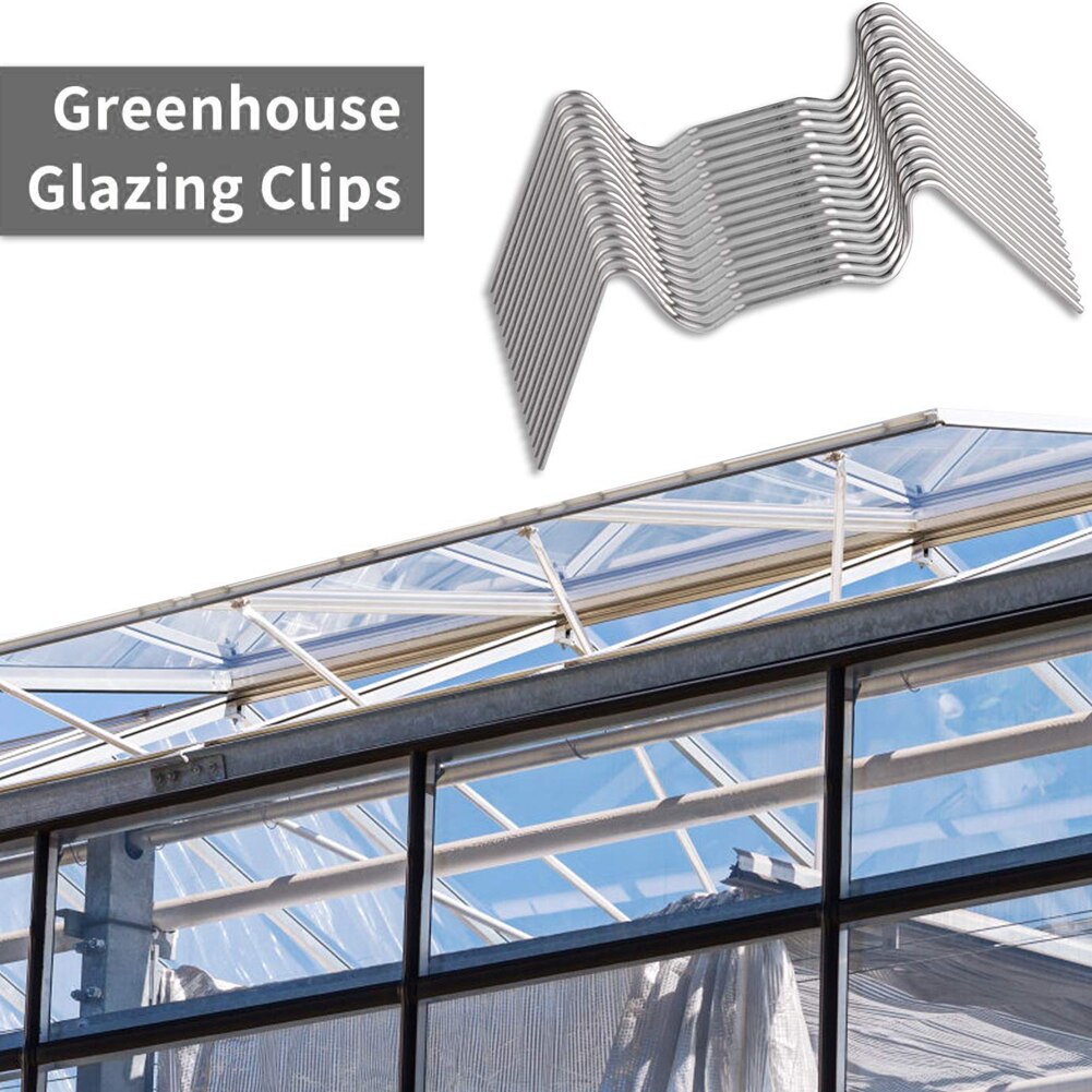 100PCS Greenhouse Glazing Clips Stainless Steel W Type Clips Leaf Spring Fixing Clips For Greenhouse Glass House Twin-Hall Web