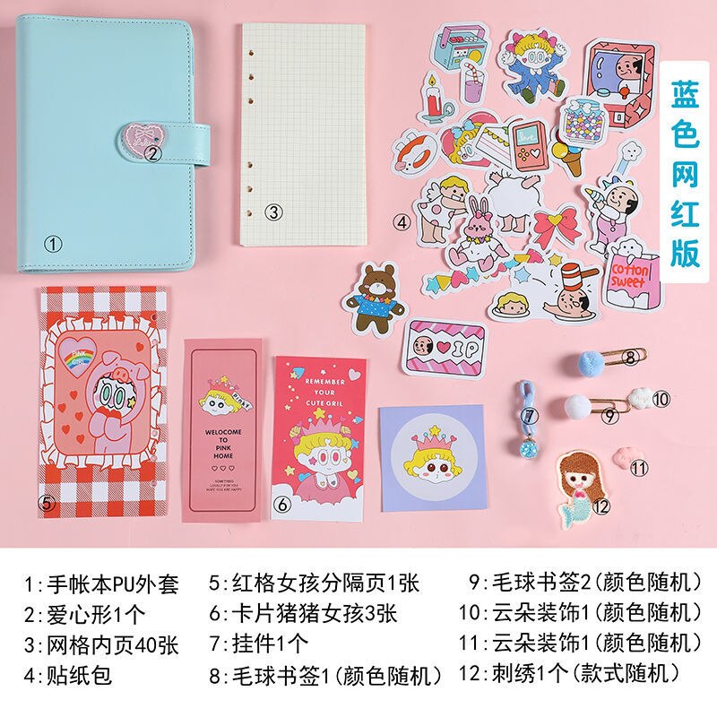 Bullet Grid Journal Sketchbook Pocket Planner Girls Diary Cute Notepads Stationery Notebooks Journals School Office Supplie Sets: blue-A