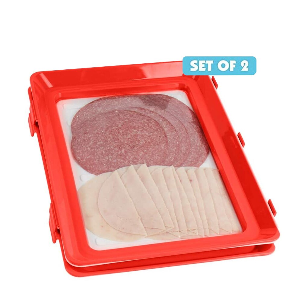 2pcs Stackable Food Preservation Tray Vacuum Seal Refrigerator Food Storage Container Keeping Fresh Spacer Kitchen Tools