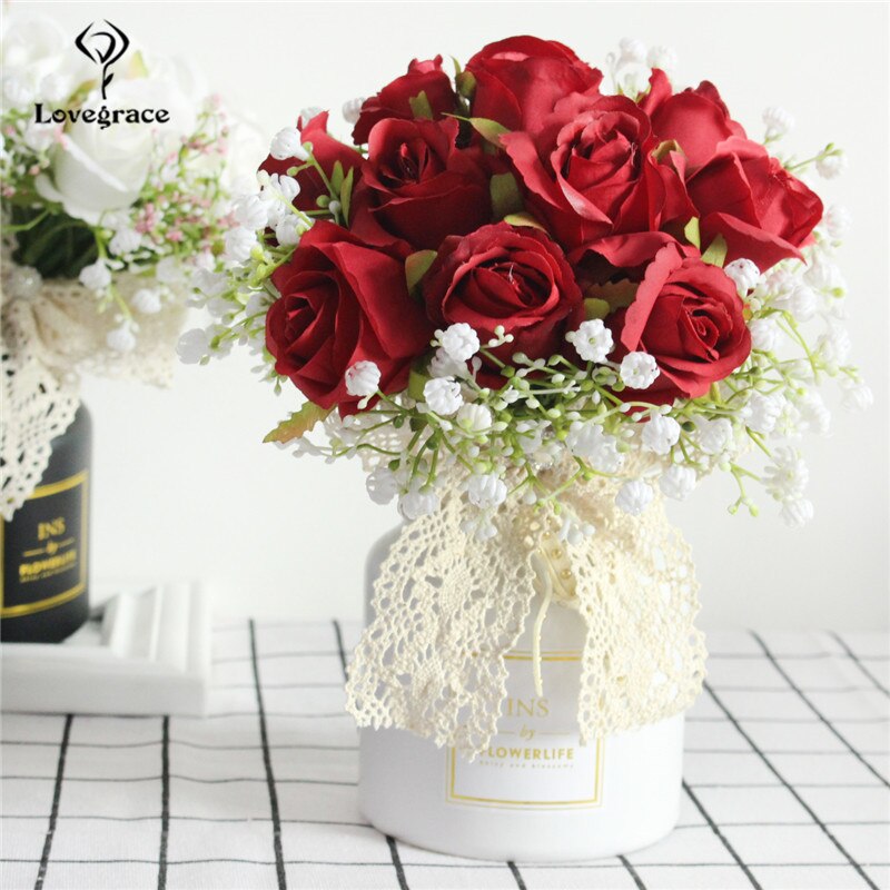 Bouquet de mariage mariée porte-main soie artificielle babyssouffle Rose fleurs dentelle petit Bouquet demoiselles d'honneur mariage décor Flores