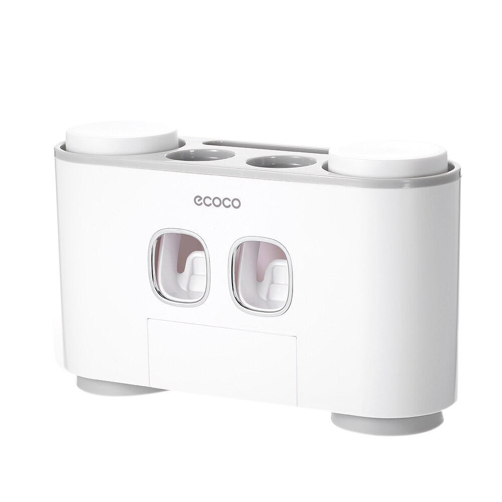 ECOCO Toothbrush Holder Automatic Toothpaste Dispenser Wall-mount Bathroom Storage Rack with 4 Toothbrush Cups Bathroom Product: GY