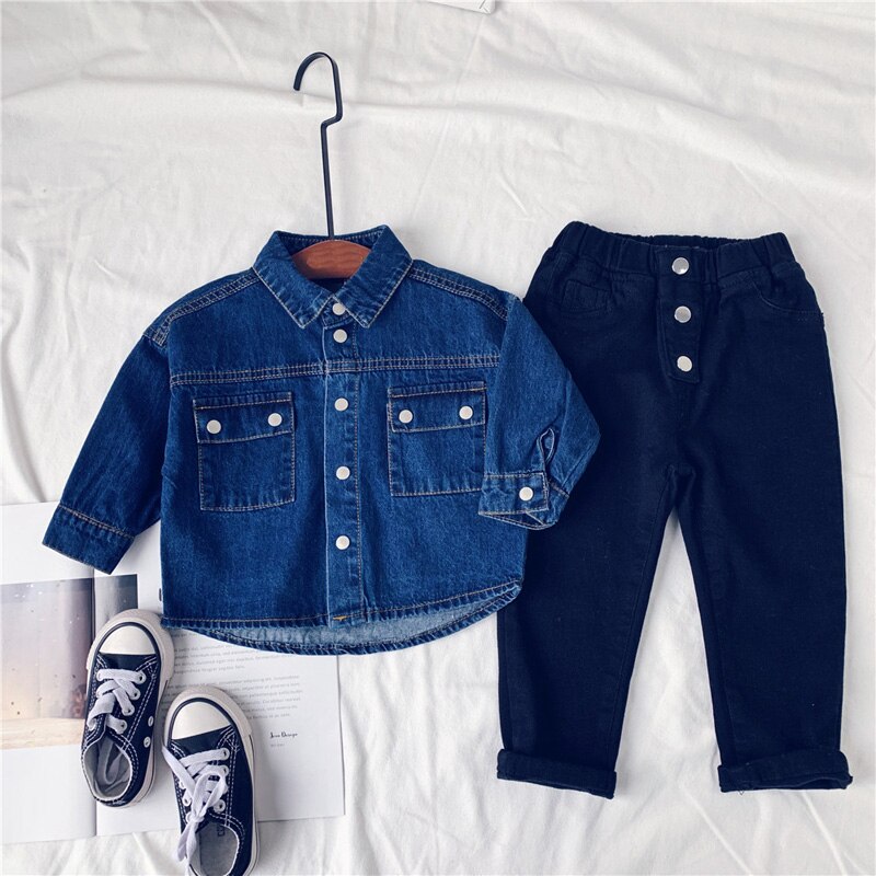 Efterår børn denim skjorte drenge skjorte jakke langærmet bomuld piger jeans skjorte børn toppe  bc534