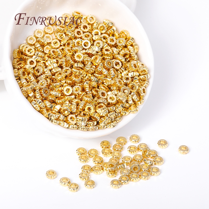 Cuentas de Metal a granel para fabricación de joyas, abalorios de latón chapado en oro de 18K, espaciador corrugado redondo para pulsera, collar, bricolaje,