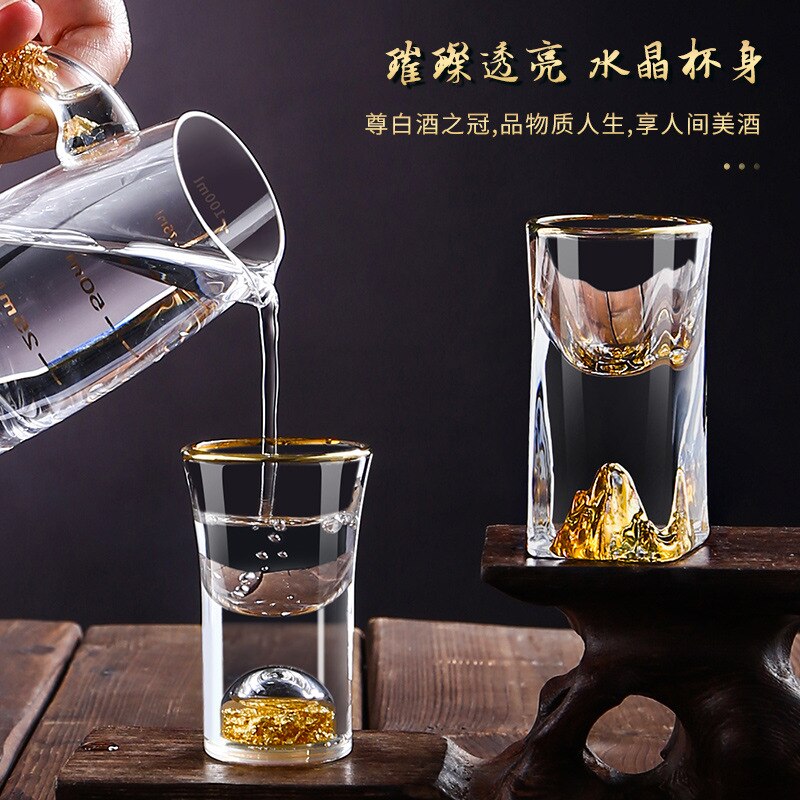 6pcs/lot Tibetan Gold Cup Shot Glass High-grade Crystal Glass Cup Gold Foil Cup Spirit Small Glass.
