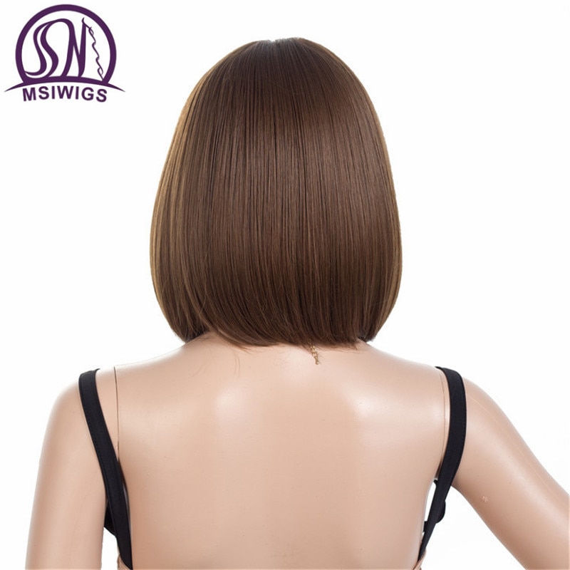 Perruques courtes marron perruques courtes Style Bob perruque de femmes noires synthétiques droites avec frange 12 pouces perruque Blonde cheveux doux